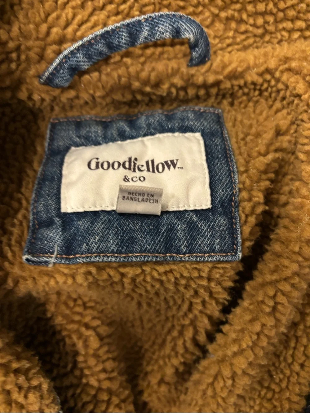 Men’s Denim Sherpa-Lined Jacket in Blue with Tan Sherpa